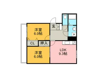 ボヌール今の庄(2LDK/2階)の間取り写真