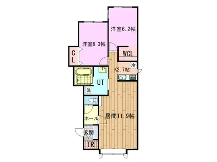 クリスタリー(2LDK/1階)の間取り写真