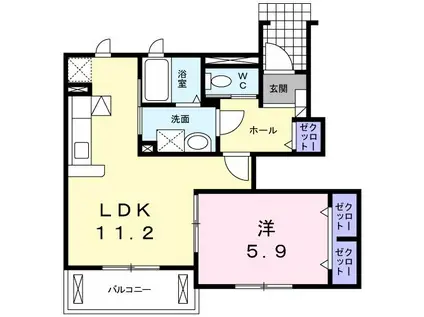 ベルフィオーレC(1LDK/1階)の間取り写真