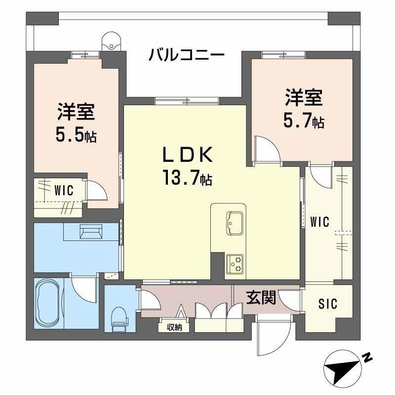 アルテーヌ浜寺元町(2LDK/2階)の間取り写真