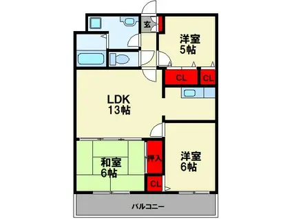 プレアール新飯塚(3LDK/3階)の間取り写真