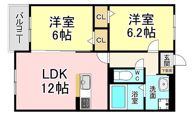 メリーパル小倉東(2LDK/2階)の間取り写真
