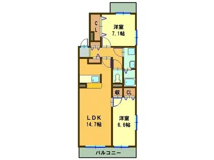 H.I レガリア(2LDK/3階)の間取り写真