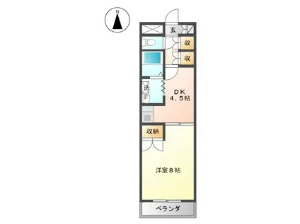 ベルカルムS(1DK/2階)の間取り写真