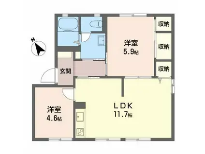ルミエール777 B棟(2LDK/1階)の間取り写真