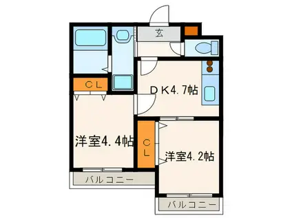 あいプラザ別府(2DK/4階)の間取り写真