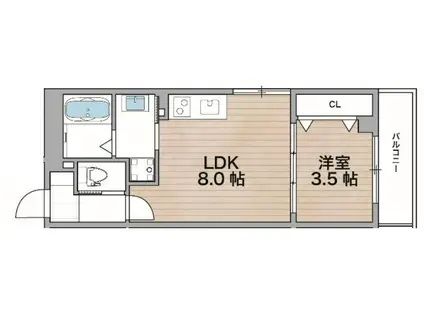 レジデンスコート森ノ宮(1LDK/2階)の間取り写真