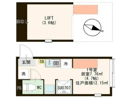BRIGHT平井(ワンルーム/1階)の間取り写真