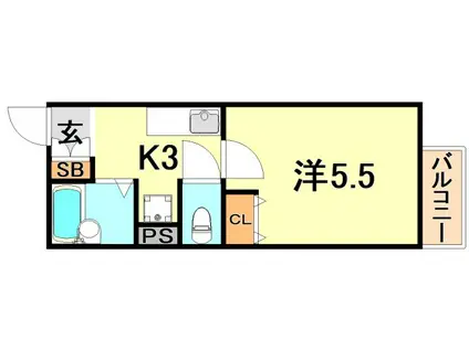 ドマーニ六甲(1K/2階)の間取り写真