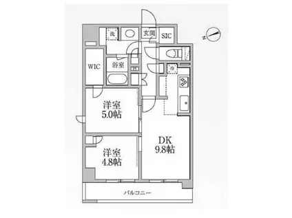 レジディア新御徒町II(2LDK/12階)の間取り写真