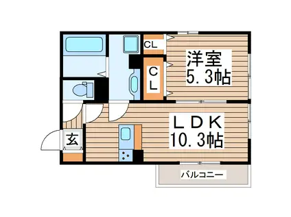 ラウム上杉(1LDK/2階)の間取り写真