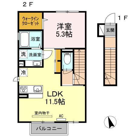 ヴィラ チェリベ(1LDK/2階)の間取り写真
