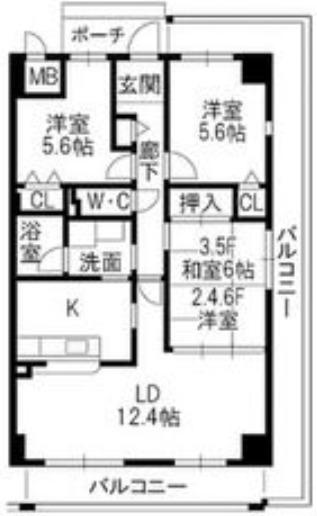 バルカポンテ(3LDK/3階)の間取り写真