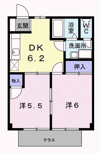 サンシティ臼井A(2DK/1階)の間取り写真