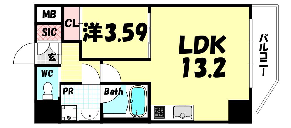 プレジオ日暮通(1LDK/12階)の間取り写真