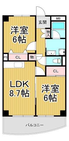 パークモダン伊丹(2LDK/5階)の間取り写真