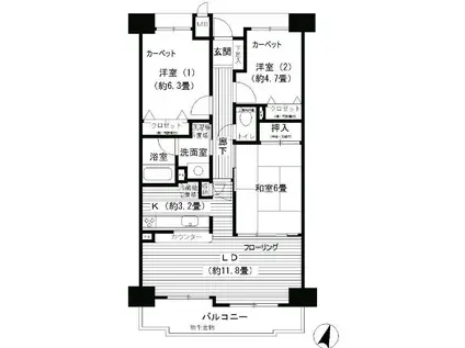 グランドメゾン江戸堀(3LDK/6階)の間取り写真