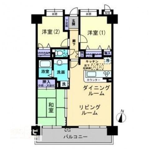 コアマンション九品寺(3LDK/7階)の間取り写真