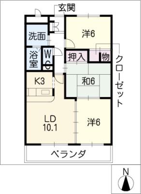 グランドヒルズ神の倉(3LDK/3階)の間取り写真