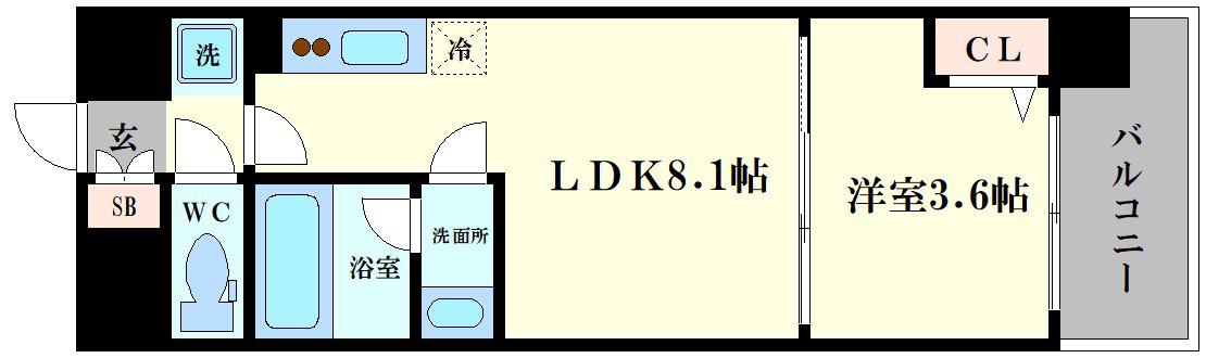 アーバネックス難波ウエスト(1LDK/15階)の間取り写真