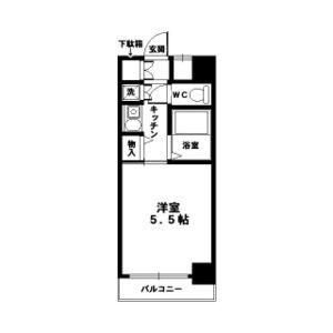 クラウンハイム夕陽丘(1K/3階)の間取り写真