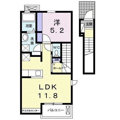 シューネスハイム ミルト西館(1LDK/2階)の間取り写真