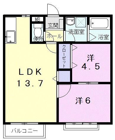 エリール藤(2LDK/2階)の間取り写真