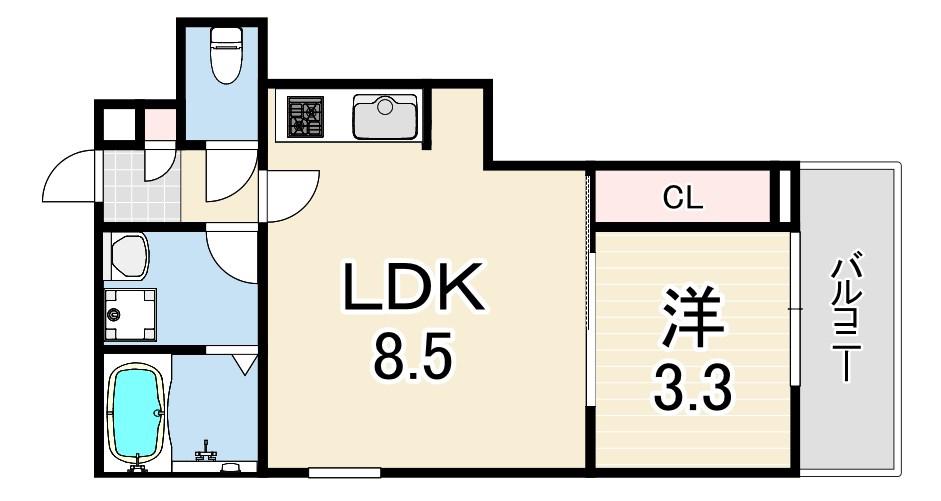 ジーメゾン立花ブレイズ(1LDK/2階)の間取り写真