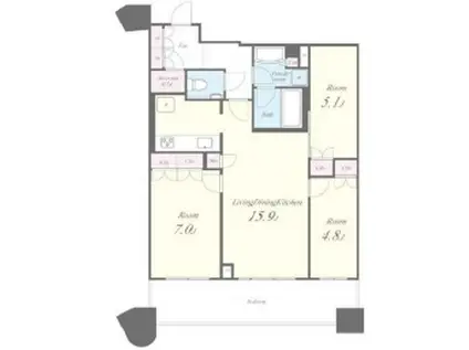 パークタワー勝どきサウス(3LDK/15階)の間取り写真