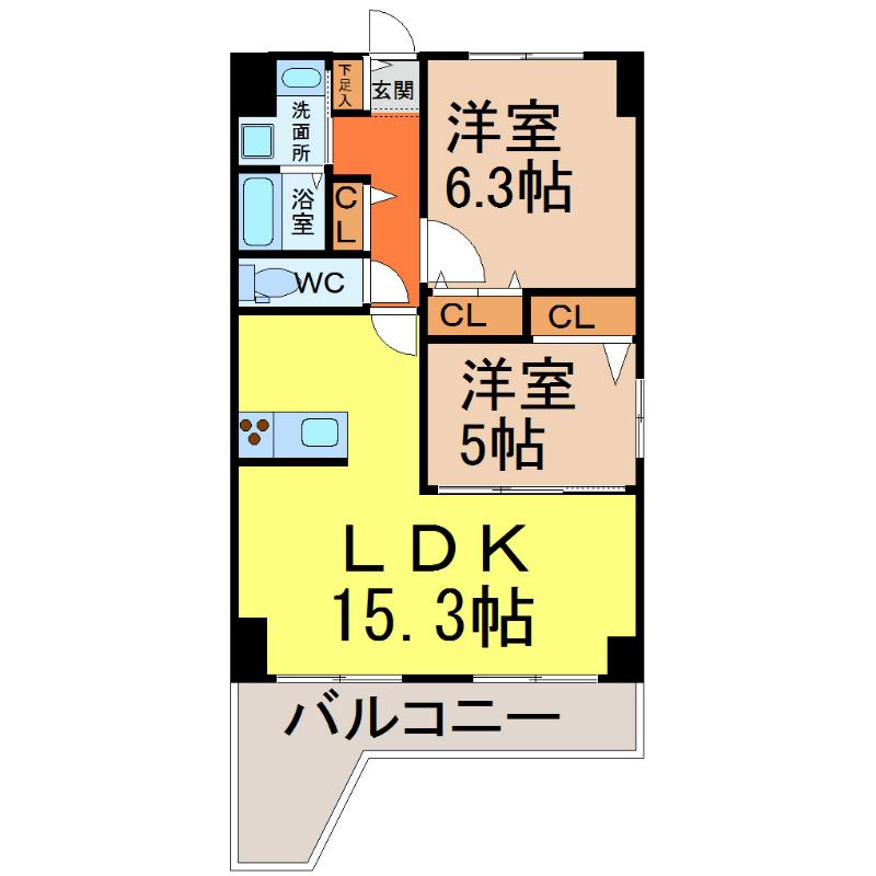 LOTUS 覚王山 (2LDK/9階)の間取り写真