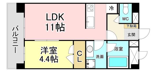 ZENS清水(1LDK/3階)の間取り写真