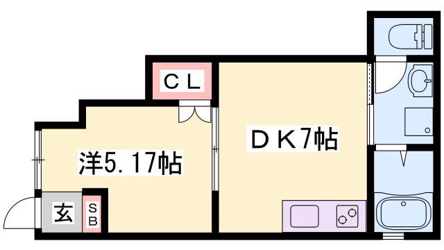 網干余子浜第2アートハイツ(1DK/1階)の間取り写真
