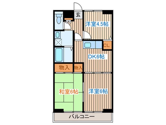 サンビレッジ(3DK/6階)の間取り写真