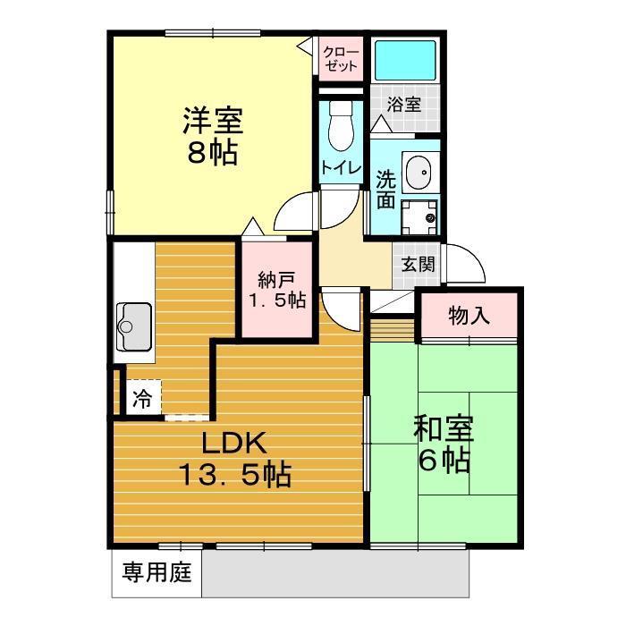 アメニティ殿山 B棟(2LDK/1階)の間取り写真