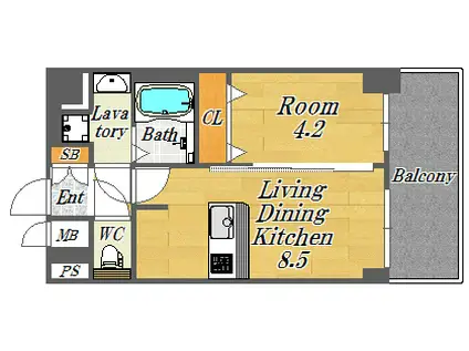 プレサンス福島ミッドエル(1LDK/11階)の間取り写真