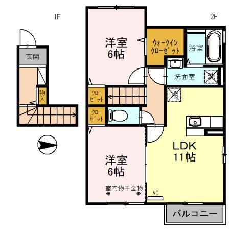 セジュールSORA(2LDK/2階)の間取り写真