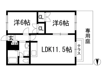ウッディーパル萩原(2LDK/1階)の間取り写真