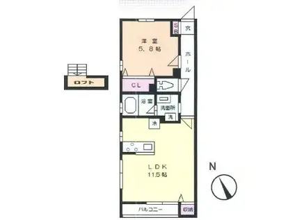 コンチネンタル3(1LDK/3階)の間取り写真