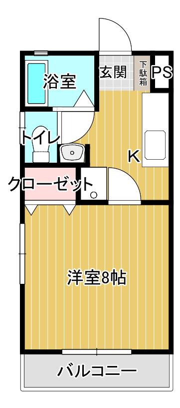 ハイツエイコー B(1K/2階)の間取り写真
