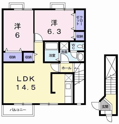 シーサイドパークA(2LDK/2階)の間取り写真