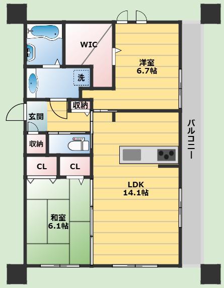 クレール桃山台(2LDK/1階)の間取り写真