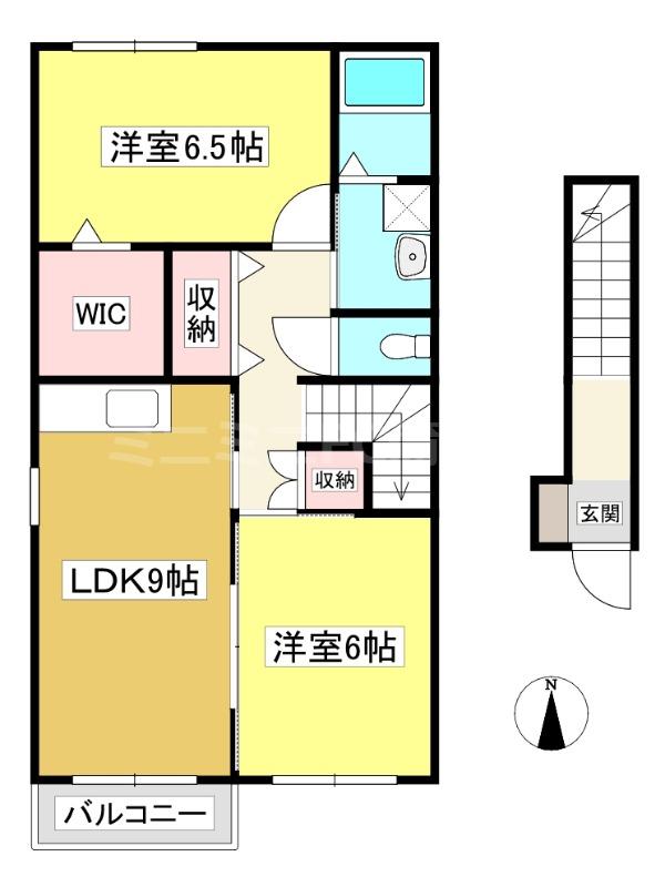 アパートメント神無月(2LDK/2階)の間取り写真
