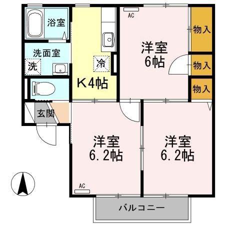 セジュールジェントリーB(1LDK/2階)の間取り写真