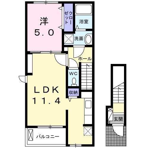 カーサ ヴェルジェ 睦(1LDK/2階)の間取り写真