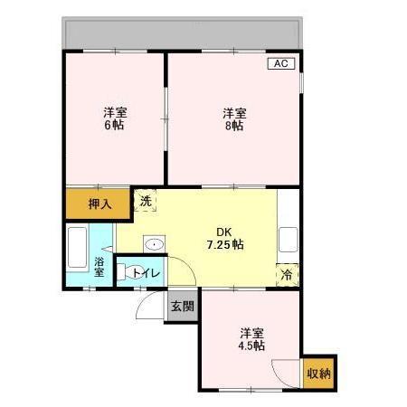 神取ハイツ(3DK/1階)の間取り写真