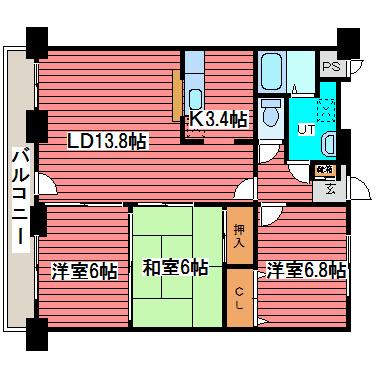 イーストセンタービル(3LDK/5階)の間取り写真
