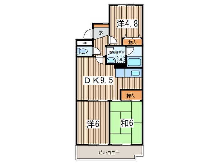ロイヤル二俣川B(3DK/2階)の間取り写真