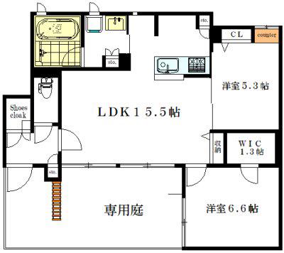 APPLE COURT(2SLDK/1階)の間取り写真