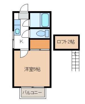 ＪＲ東北本線 太子堂駅 徒歩6分 2階建 築38年(1K/2階)の間取り写真