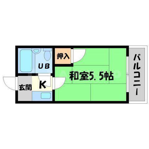 サンシャトー粟生間谷(1K/1階)の間取り写真